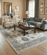 Custom Made Traditional Oushak Ivory and Silver Hand knotted wool Area Rug