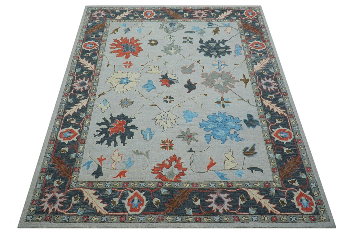 Custom Made Traditional Oushak Silver Hand Tufted Wool Area Rug