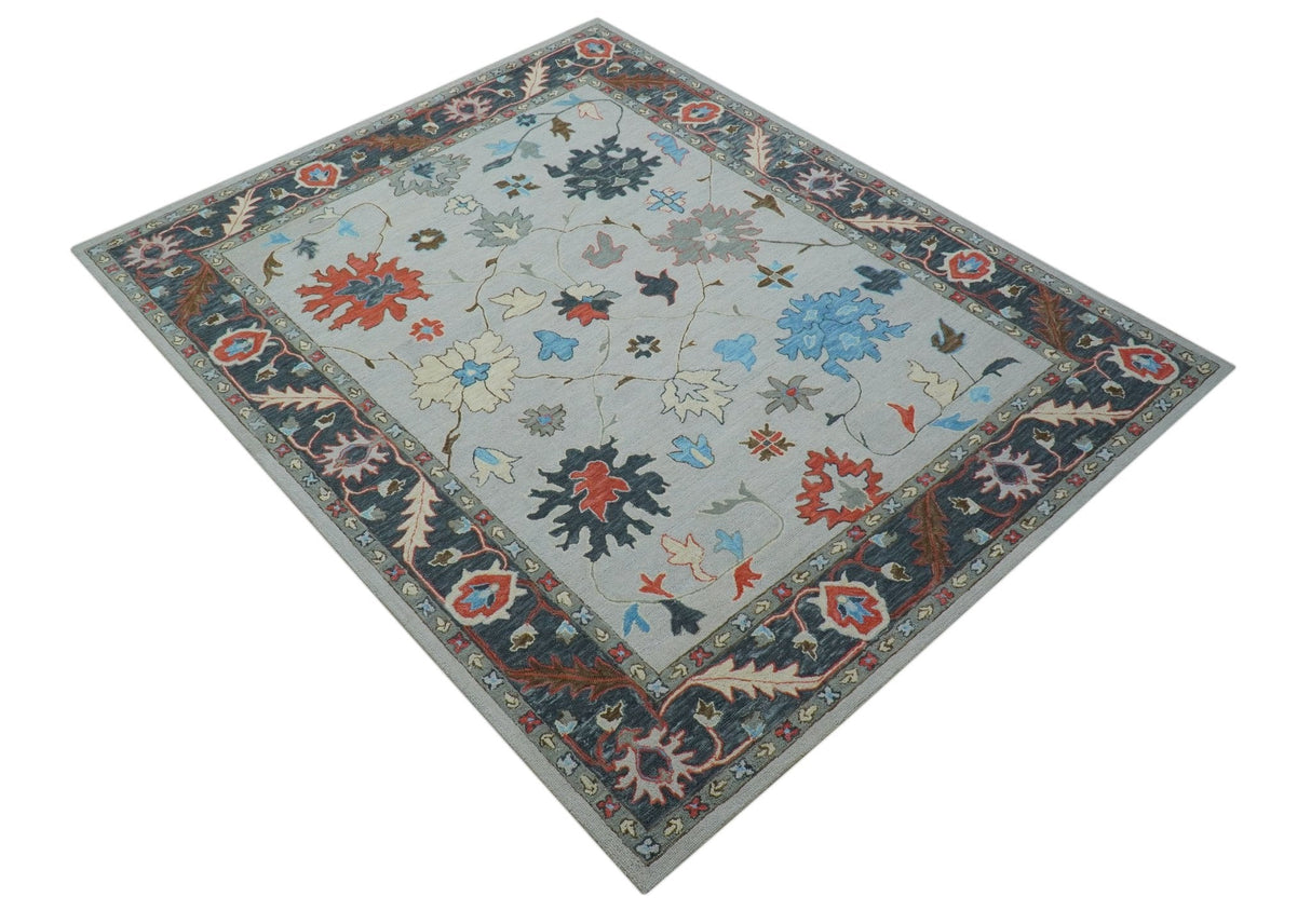 Custom Made Traditional Oushak Silver Hand Tufted Wool Area Rug