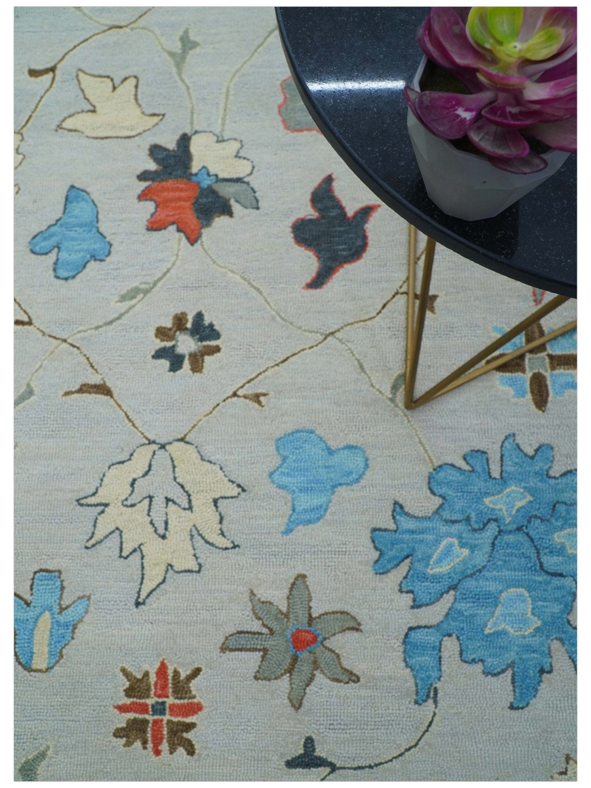 Custom Made Traditional Oushak Silver Hand Tufted Wool Area Rug
