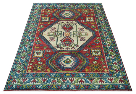 Custom Made Traditional Persian Design Red And Ivory Hand Knotted Wool Rug