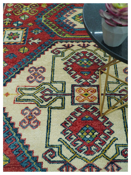 Custom Made Traditional Persian Design Red And Ivory Hand Knotted Wool Rug