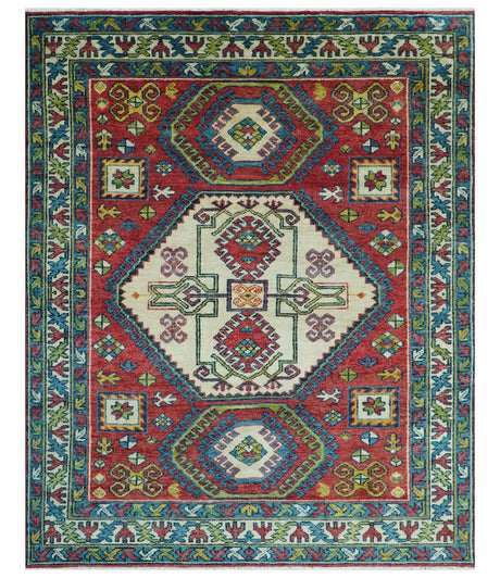 Custom Made Traditional Persian Design Red And Ivory Hand Knotted Wool Rug