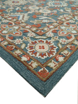 Custom Made Traditional Persian Design Silver, Blue And Rust Hand Tufted Wool Area Rug