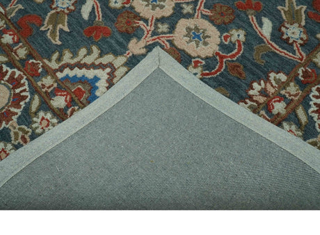 Custom Made Traditional Persian Design Silver, Blue And Rust Hand Tufted Wool Area Rug
