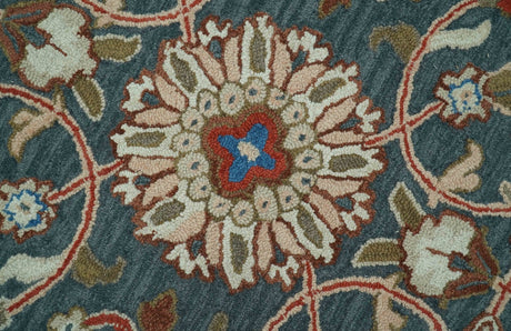 Custom Made Traditional Persian Design Silver, Blue And Rust Hand Tufted Wool Area Rug