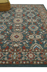 Custom Made Traditional Persian Design Silver, Blue And Rust Hand Tufted Wool Area Rug