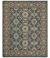 Custom Made Traditional Persian Design Silver, Blue And Rust Hand Tufted Wool Area Rug