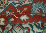 Custom Made Traditional Rust, Ivory and Blue Heriz Medallion Wool Area Rug