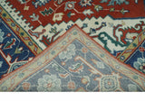 Custom Made Traditional Rust, Ivory and Blue Heriz Medallion Wool Area Rug