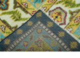 Custom Made Traditional Serapi Design Blue And Mustard Hand Knotted Wool Rug