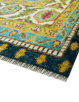 Custom Made Traditional Serapi Design Blue And Mustard Hand Knotted Wool Rug