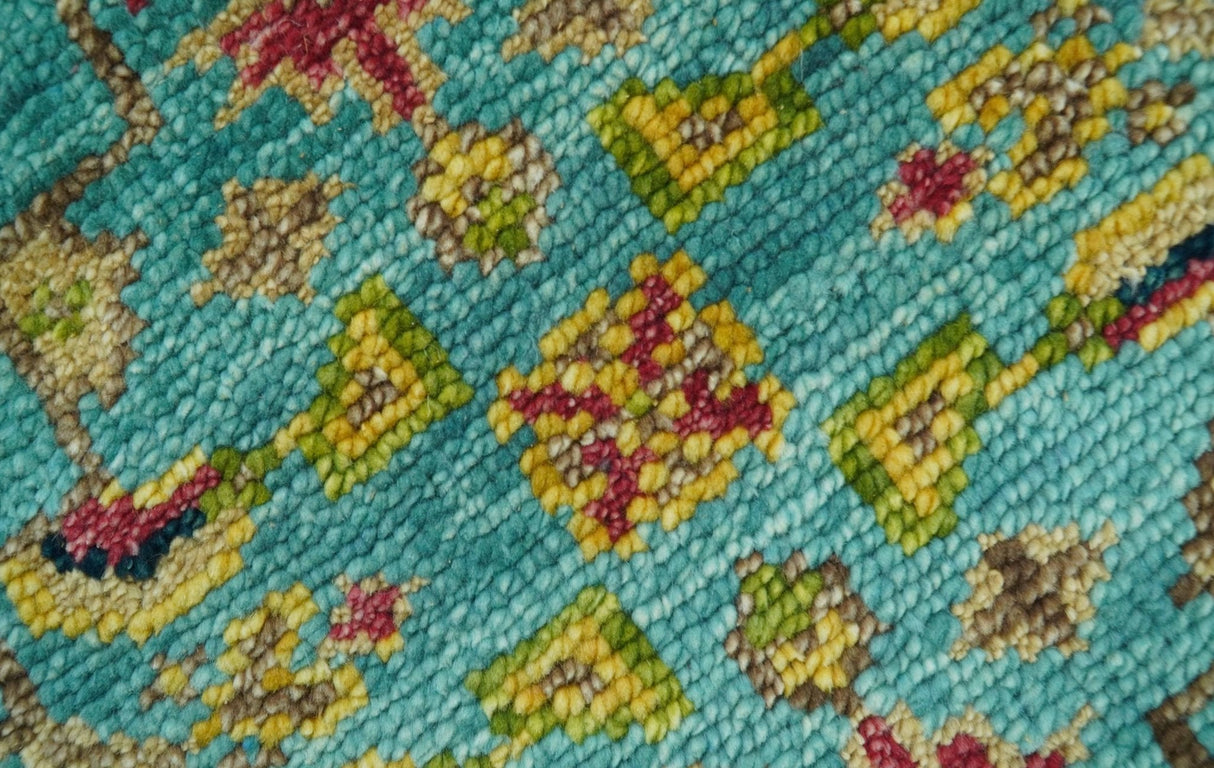 Custom Made Traditional Serapi Design Blue And Mustard Hand Knotted Wool Rug