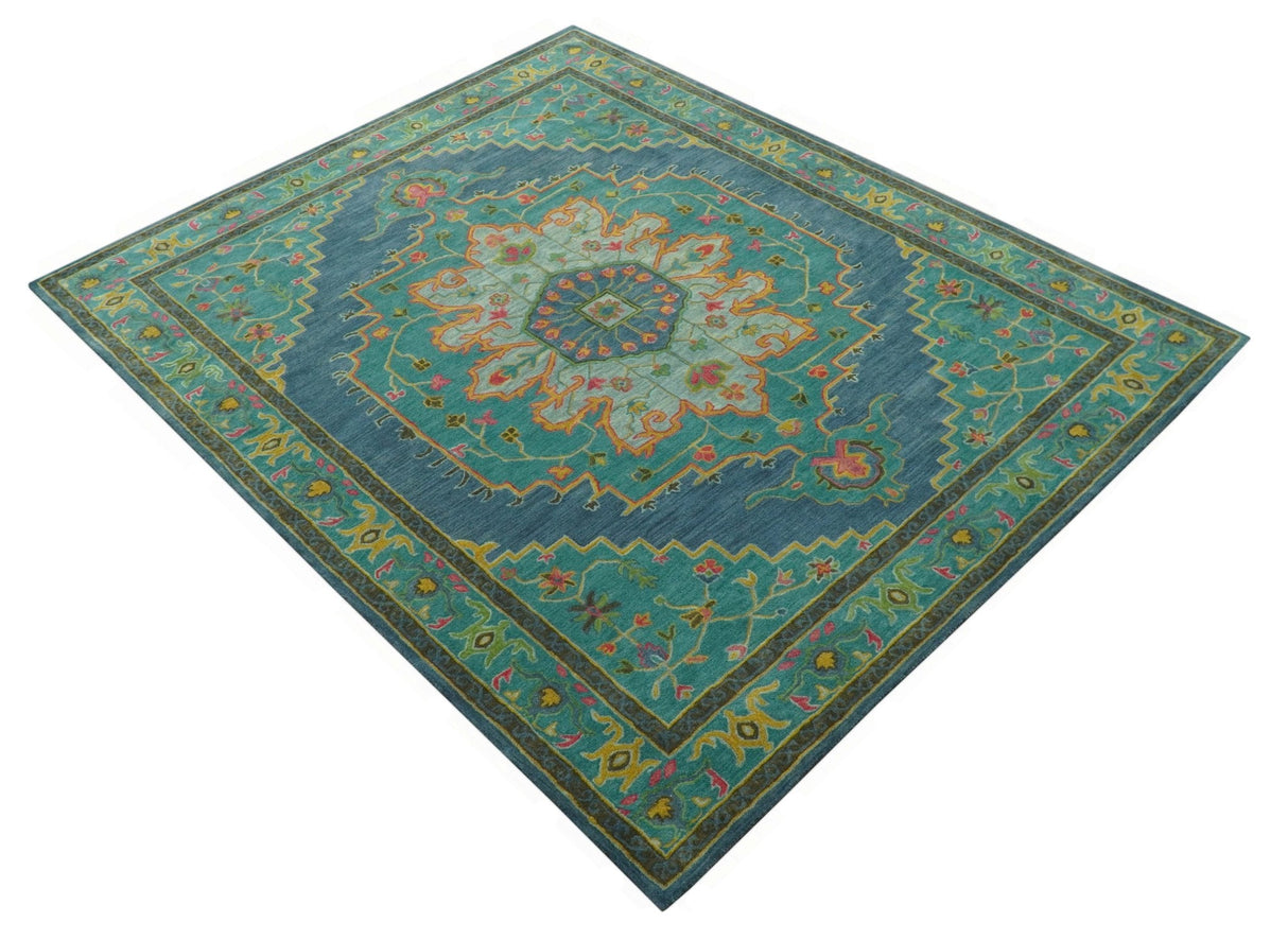 Custom Made Traditional Serapi Design Blue And Yellow Hand Tufted Wool Rug