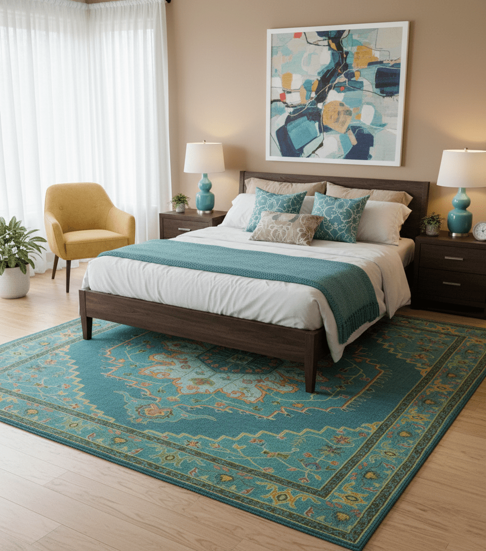 Custom Made Traditional Serapi Design Blue And Yellow Hand Tufted Wool Rug
