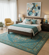 Custom Made Traditional Serapi Design Blue And Yellow Hand Tufted Wool Rug