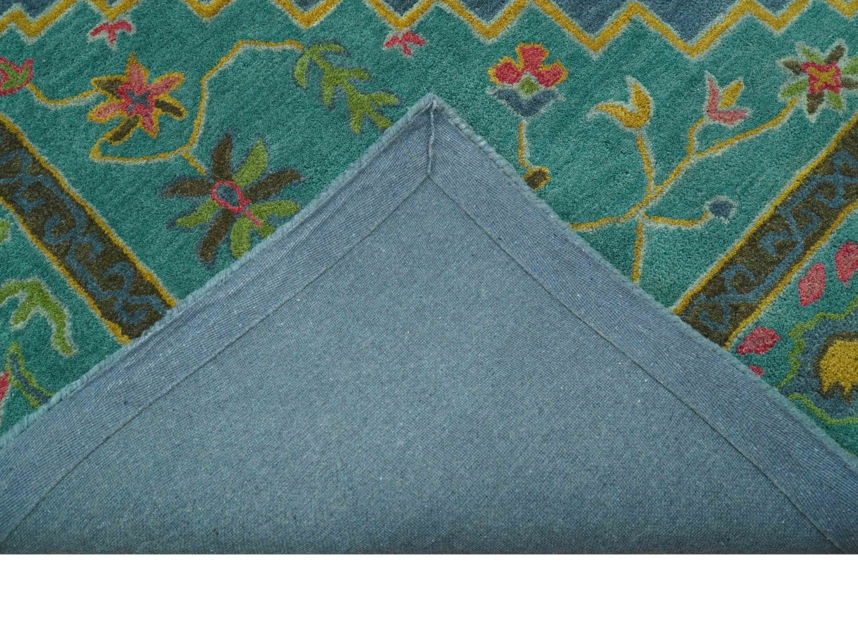 Custom Made Traditional Serapi Design Blue And Yellow Hand Tufted Wool Rug