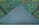 Custom Made Traditional Serapi Design Blue And Yellow Hand Tufted Wool Rug