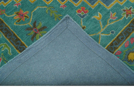 Custom Made Traditional Serapi Design Blue And Yellow Hand Tufted Wool Rug