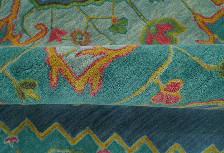 Custom Made Traditional Serapi Design Blue And Yellow Hand Tufted Wool Rug