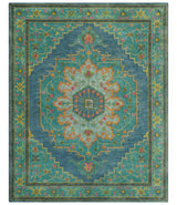 Custom Made Traditional Serapi Design Blue And Yellow Hand Tufted Wool Rug
