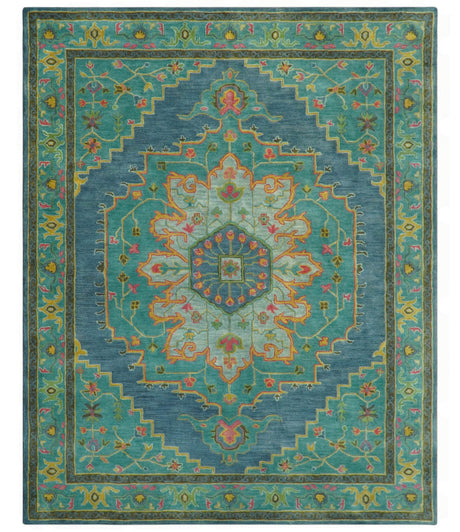 Custom Made Traditional Serapi Design Blue And Yellow Hand Tufted Wool Rug