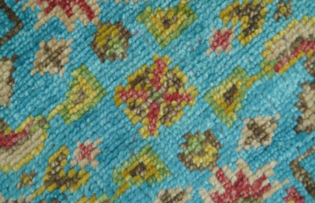 Custom Made Traditional Serapi Design Ivory And Blue Hand Knotted Wool Rug