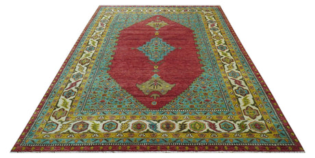 Custom Made Traditional Serapi Red And Blue Hand Knotted Wool Rug