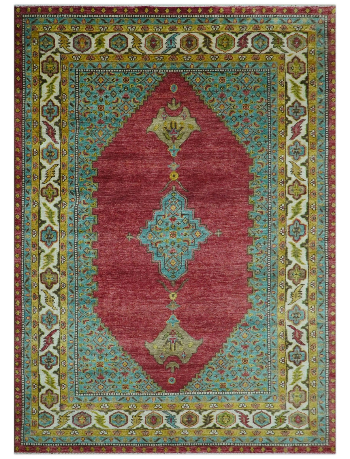 Custom Made Traditional Serapi Red And Blue Hand Knotted Wool Rug
