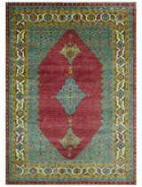 Custom Made Traditional Serapi Red And Blue Hand Knotted Wool Rug