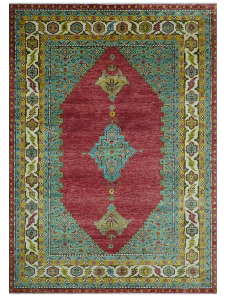 Custom Made Traditional Serapi Red And Blue Hand Knotted Wool Rug