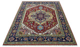 Custom Made Traditional Serapi Rust And Blue Hand Knotted wool area rug