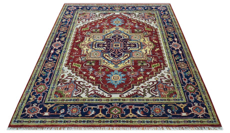 Custom Made Traditional Serapi Rust And Blue Hand Knotted wool area rug