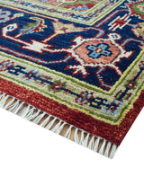 Custom Made Traditional Serapi Rust And Blue Hand Knotted wool area rug