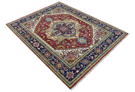 Custom Made Traditional Serapi Rust And Blue Hand Knotted wool area rug