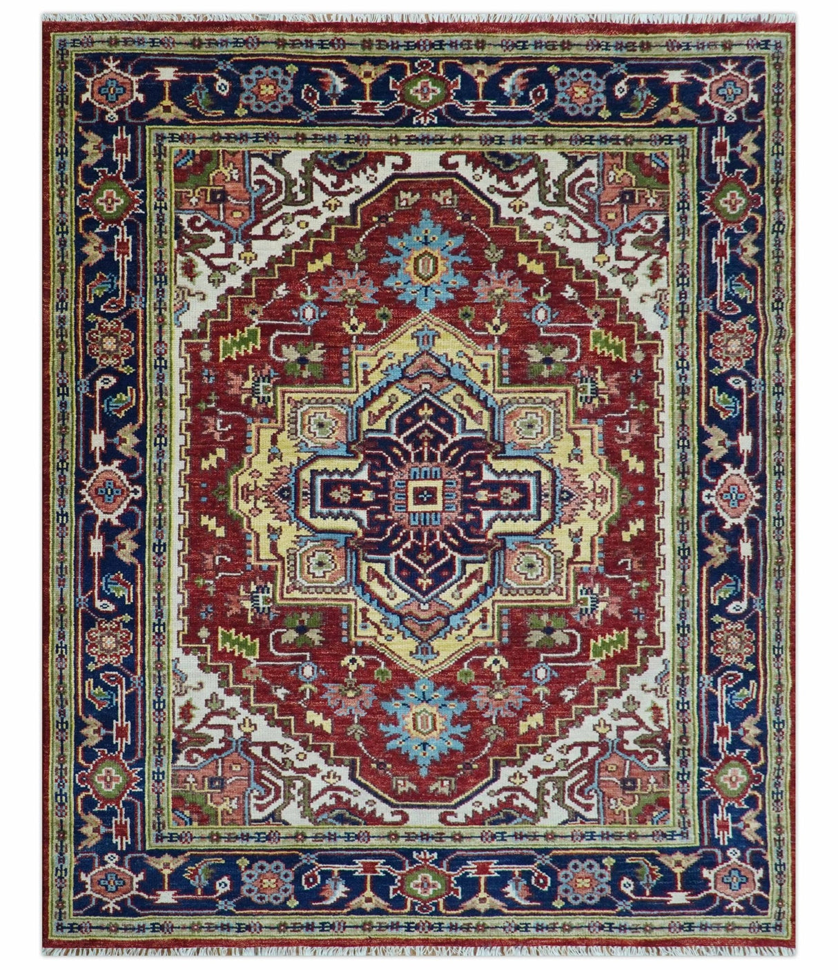 Custom Made Traditional Serapi Rust And Blue Hand Knotted wool area rug