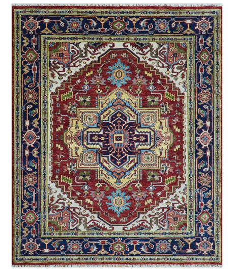 Custom Made Traditional Serapi Rust And Blue Hand Knotted wool area rug