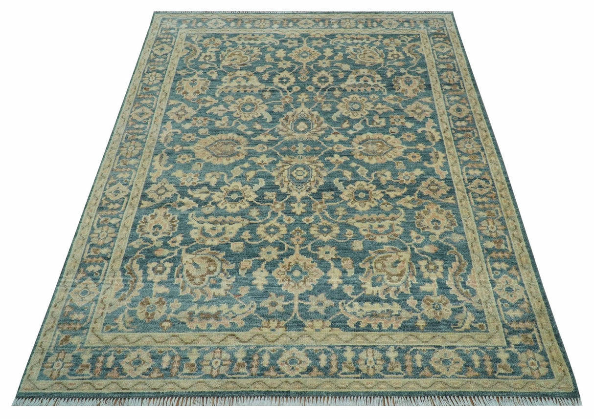 Custom Made Traditional Teal Oushak Hand Knotted Wool Rug