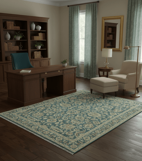 Custom Made Traditional Teal Oushak Hand Knotted Wool Rug