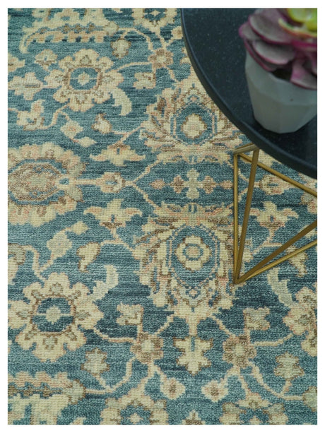 Custom Made Traditional Teal Oushak Hand Knotted Wool Rug