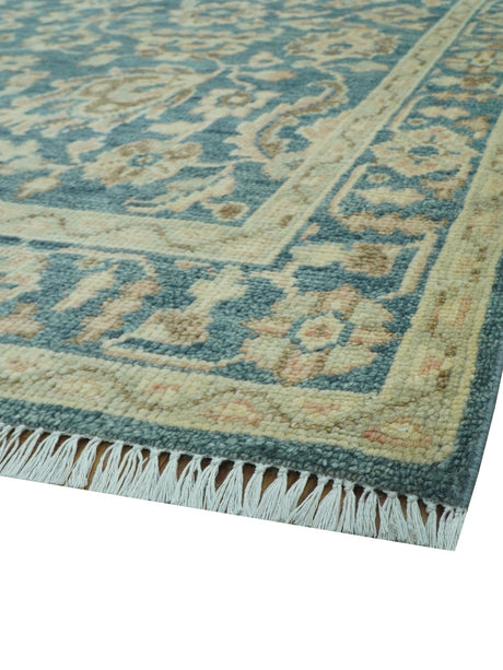 Custom Made Traditional Teal Oushak Hand Knotted Wool Rug