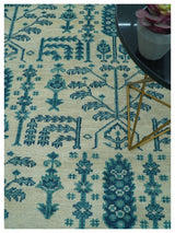 Custom Made Traditional Tree of Life Teal And Ivory Hand Knotted Wool Rug