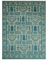 Custom Made Traditional Tree of Life Teal And Ivory Hand Knotted Wool Rug
