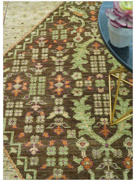 Custom Made Traditional Tribal Beige And Brown Hand Knotted wool area rug