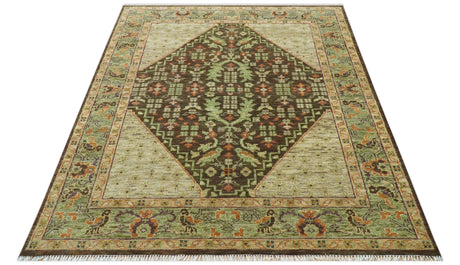 Custom Made Traditional Tribal Beige And Brown Hand Knotted wool area rug