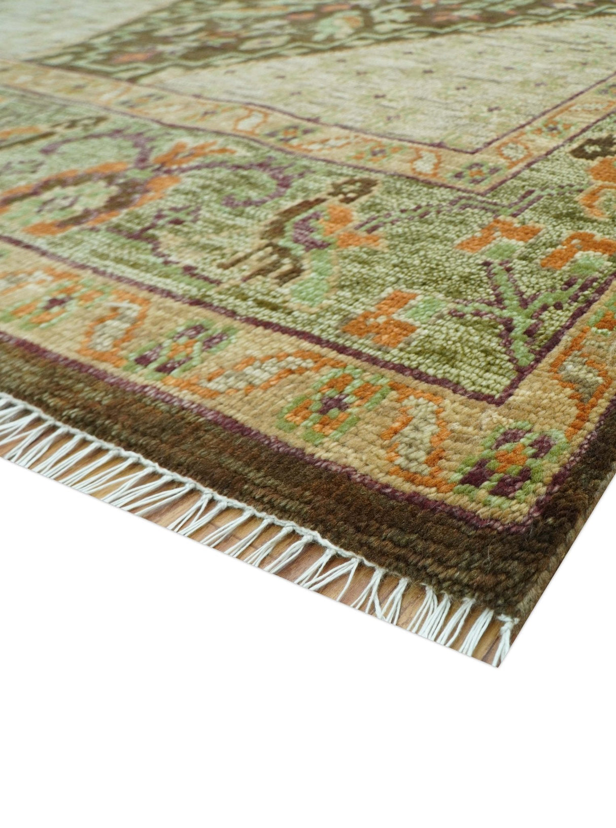 Custom Made Traditional Tribal Beige And Brown Hand Knotted wool area rug