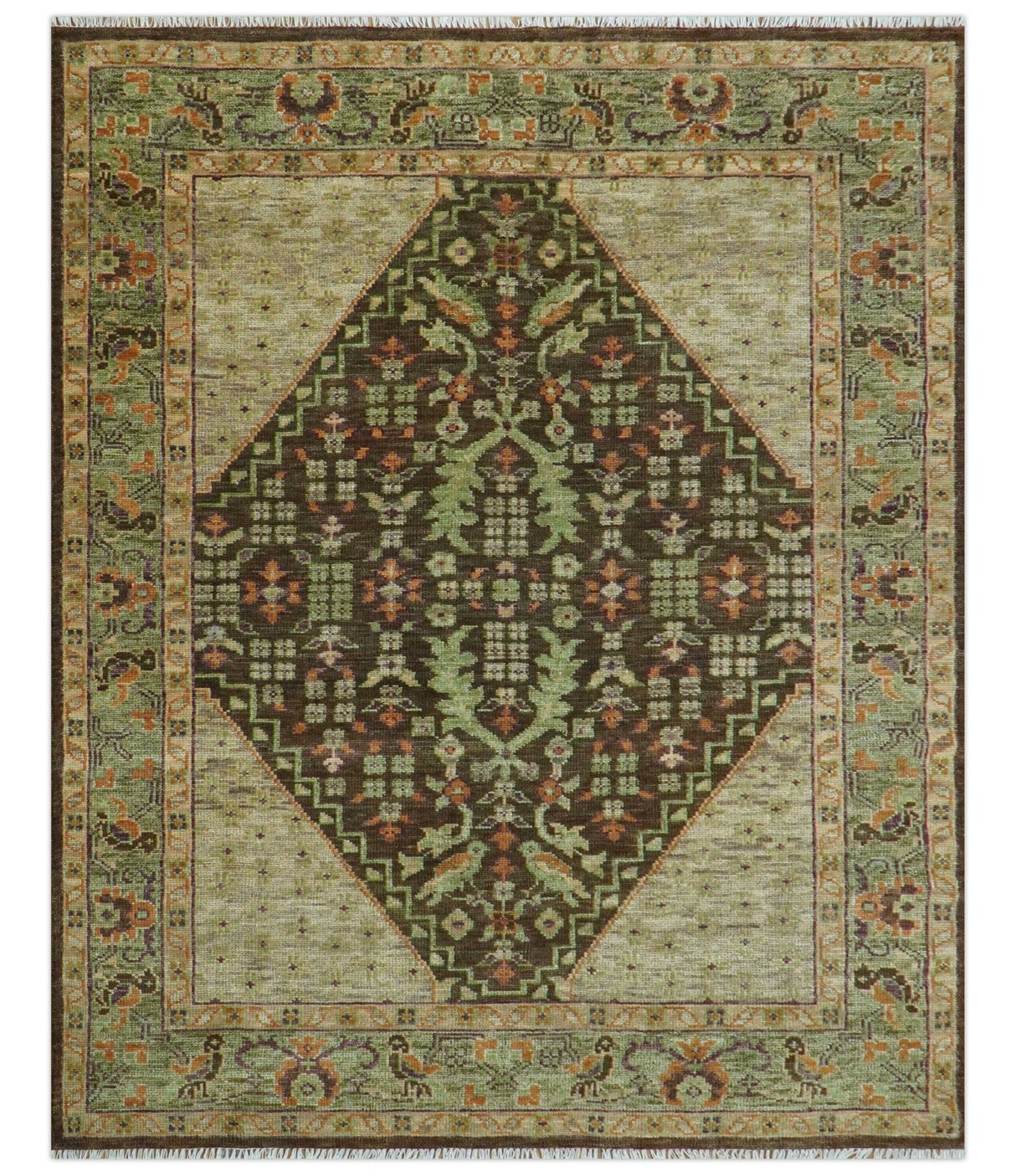 Custom Made Traditional Tribal Beige And Brown Hand Knotted wool area rug