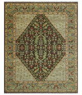 Custom Made Traditional Tribal Beige And Brown Hand Knotted wool area rug