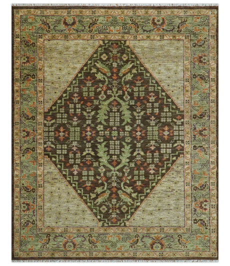 Custom Made Traditional Tribal Beige And Brown Hand Knotted wool area rug