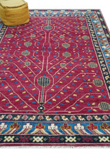 Custom Made Traditional Tribal Design Red And Blue Hand Knotted Wool Rug